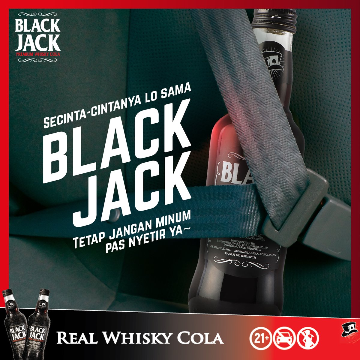 BlackJackWhisky's tweet photo. Walaupun udah cinta mati sama Black Jack, tapi tetep ingat yaa jangan minum sambil nyetir.

Tetep minum dengan bijak yaa

#Blackjack #PlayBold #BlackjackWhiskyCola #WhiskyCola #RealWhiskyCola #TasteOfTheNight https://t.co/Tqgo035zyc