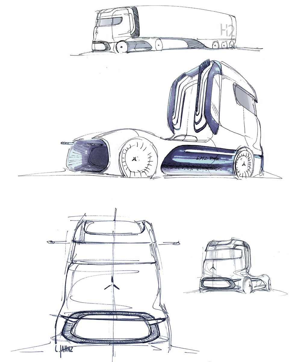 DaimlerTruck's tweet photo. The evolution of our Mercedes-Benz #GenH2 Truck: from the first sketches, to the concept truck, to the prototype: this truck has been on quite a journey already.

#DaimlerTruck #FutureMoves #hydrogen #fuelcell #cellcentric https://t.co/2yJBXIoDMQ