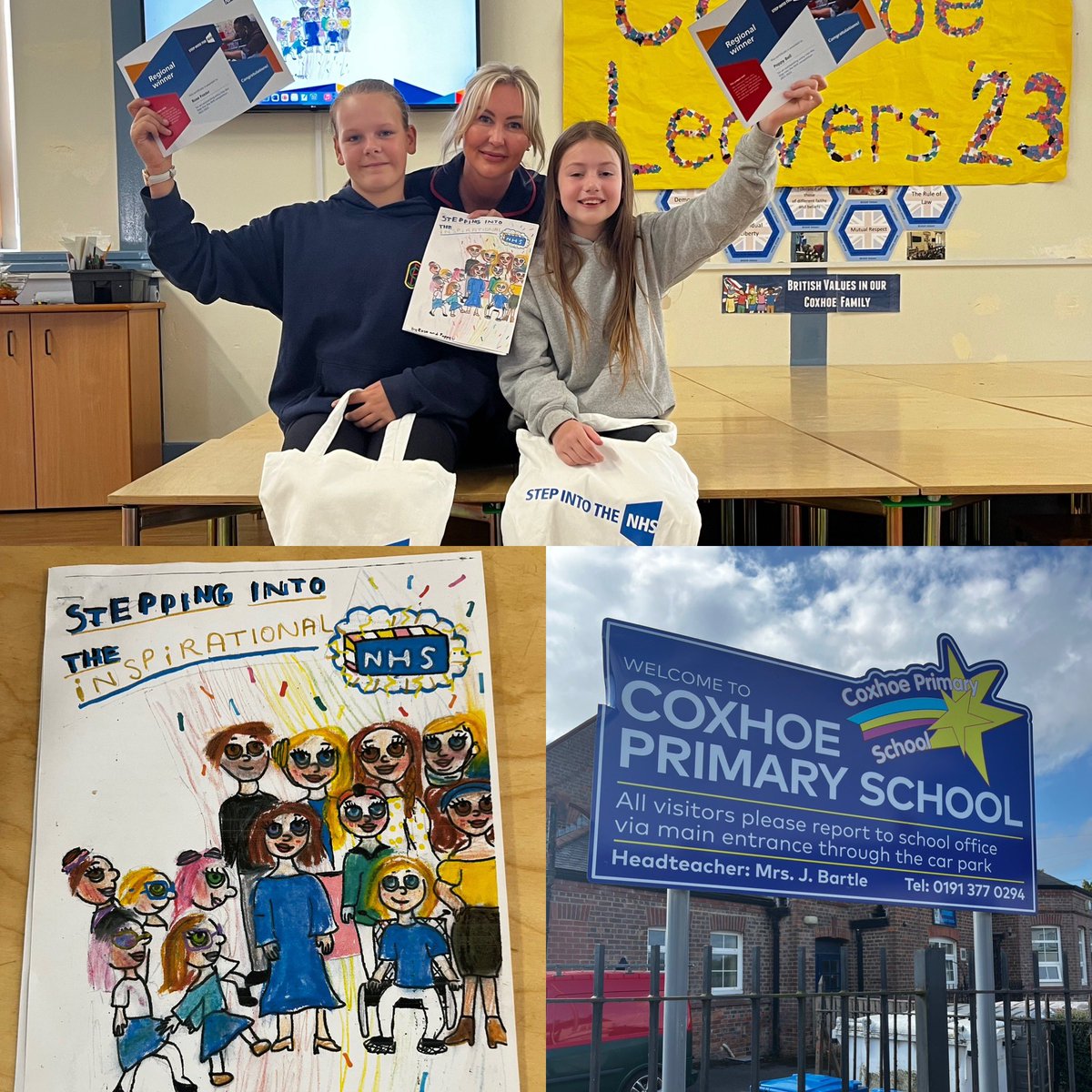 emmrc's tweet photo. What a pleasure to present the prizes for Step into the NHS primary schools competition. I’ll see you both join our NHS family in 10 years @CoxhoePrimary #investinginourfutureworkforce @barbarafoggo @samanthallen @mhendersonnurse @NENC_NHS @lenglish66 https://t.co/zPpEQ40qaY