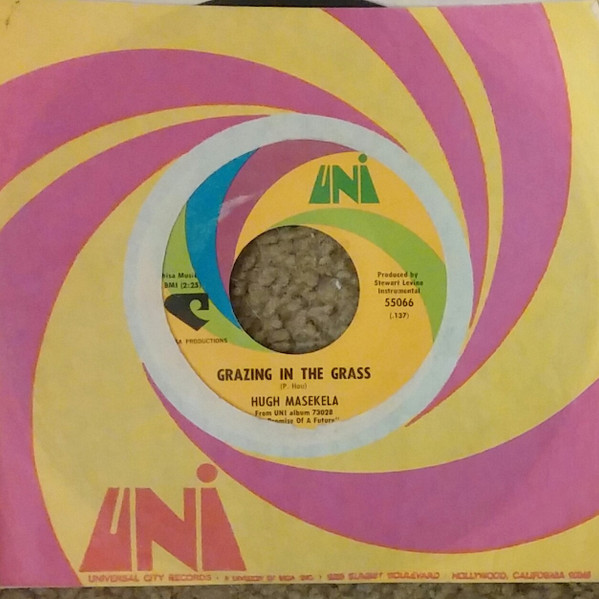 U.S. top 20 for July 20, 1968. First of two weeks at No. 1 for “Grazing in the Grass.”

Loved those Uni 45 sleeves.