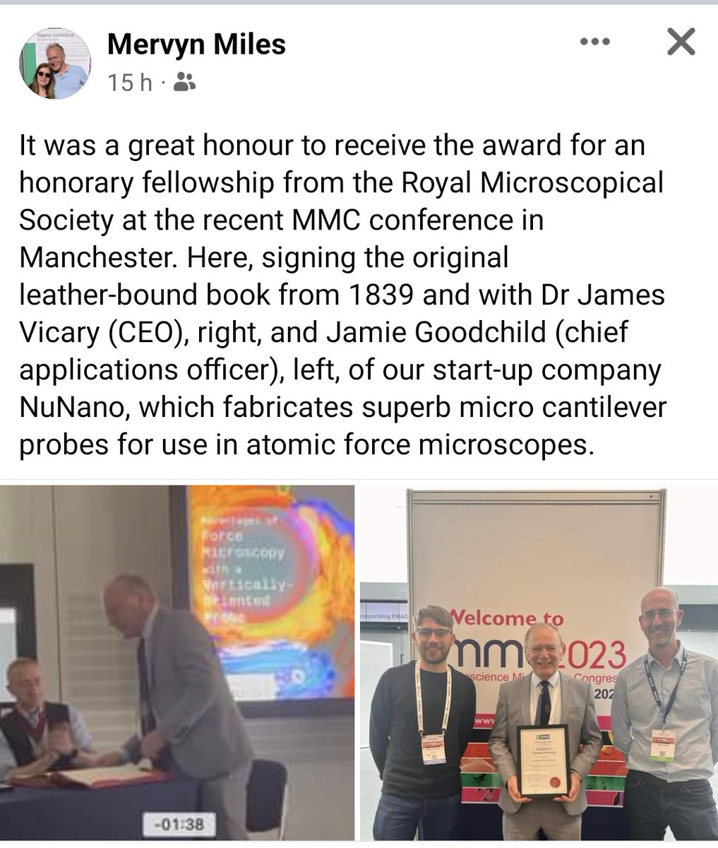 NuNanoLtd's tweet image. We are bursting with pride at NuNano co-founder Mervyn Miles&apos; Honorary @RoyalMicroSoc Fellowship Award which he received @mmc_series earlier this month. Well done Merv, where would we be without you?! #AtomicForceMicroscopy #Microscopy @MervynJMiles