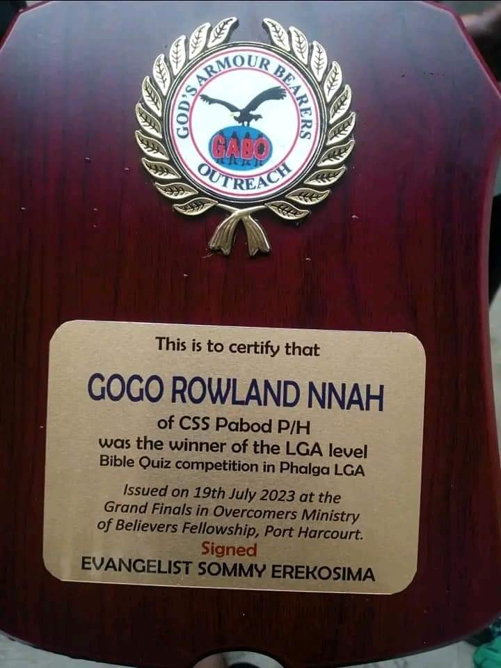 13year-old boy from Andoni wins 300k in a LGA Bible Quiz Held in Port Harcourt. The 13-year-old Master Gogo represented his school, CSS Pabod, and came first after defeating more than 20 contestants.