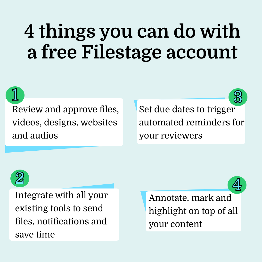 filestageIO's tweet photo. Marketers lose 14 hours each month just going through the same old routine - reviewing content and sharing their feedback.

A content review platform (like Filestage) can help you speed up your content review and approval process across your company and make it smooth and easy.👇 https://t.co/JyIIkNhKkl