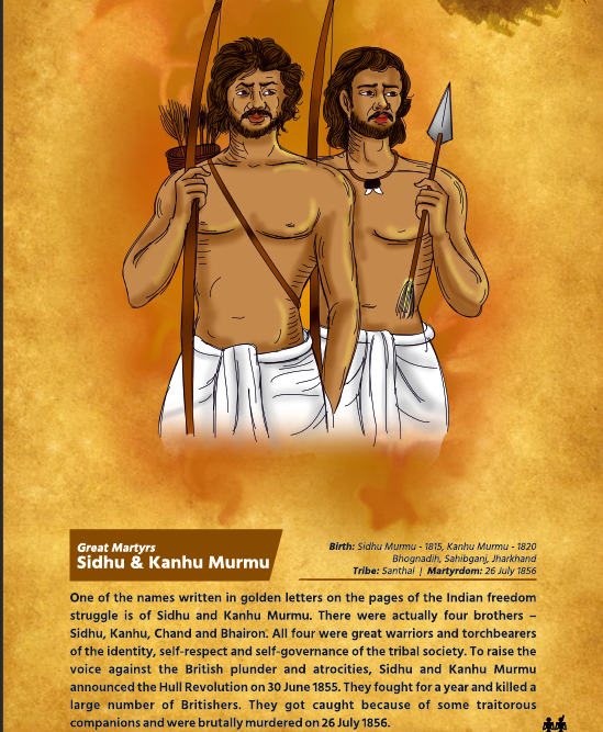 BJPSTMORCHA's tweet photo. #JanJatiyaNayak   Great Tribal Martyrs: Sidhu &amp; Kanhu Murmu of #Jharkhand 

#AmritMahotsav https://t.co/uaGaj6lNWs