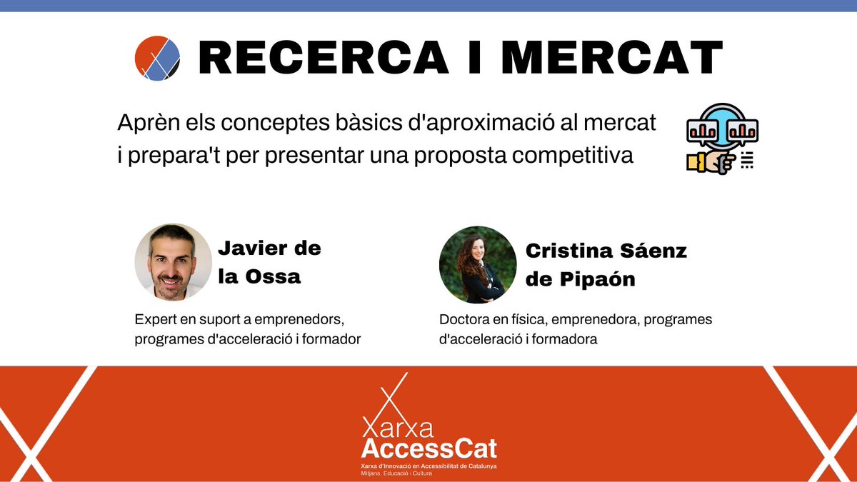 XarxaAccessCat's tweet photo. Demà, a la Xarxa AccessCat comencem una formació interna impartida per @delaossaf i @crisPIPAcris per aprendre a ser més competitius al #mercat 💼
Així, enfortim la #transferència de coneixement en #accessibilitat a la indústria 💡
Serà la primera de 5⃣ sessions 🗂️ https://t.co/DU01hQOYhe