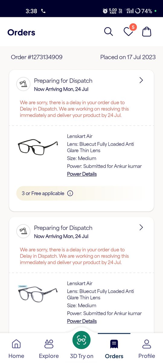 ankuuclicks's tweet photo. @peyushbansal @Lenskart_com My 2 orders are cancelled and my third order is still not delivered by the promised date. 
Utterly Disappointing Experience
#CustomerExperience https://t.co/UmUibyHXET