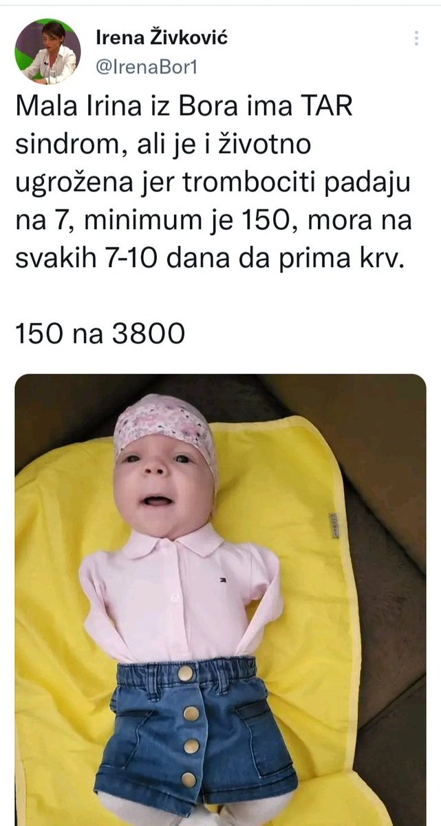 Lekari kažu da ova moja preslatka sugrađanka ima krila, ja mislim da ima i nas da damo malo vetra tim krilima.
Za našu Irinu ❤️