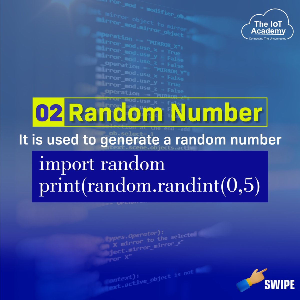 academyforiot's tweet image. Here are some mind-blowing Python tricks to check out! The popular high-level programming language Python is praised for being straightforward, readable, and flexible.
#pythontricks #python #pythonprogramming #programming #code #pythoncode #javascript #learnpython #coding