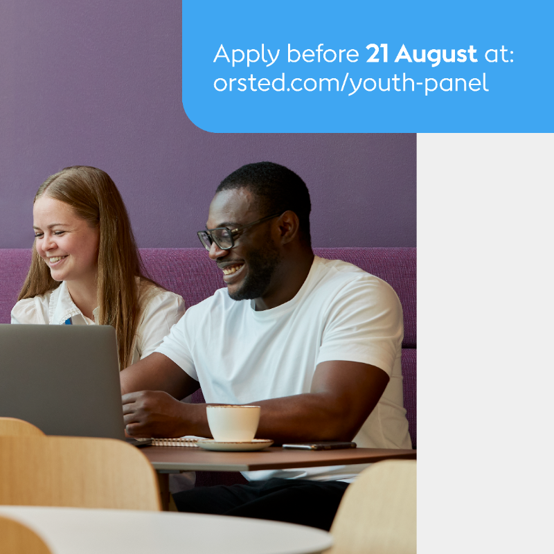 Orsted's tweet photo. We’re launching the Ørsted Youth Panel – a new forum to connect the perspectives of tomorrow’s #climate leaders with today’s decision-makers – and for that, we’re looking for eight forward-thinking young adults to help shape how we progress on our #sustainability efforts. More 👇