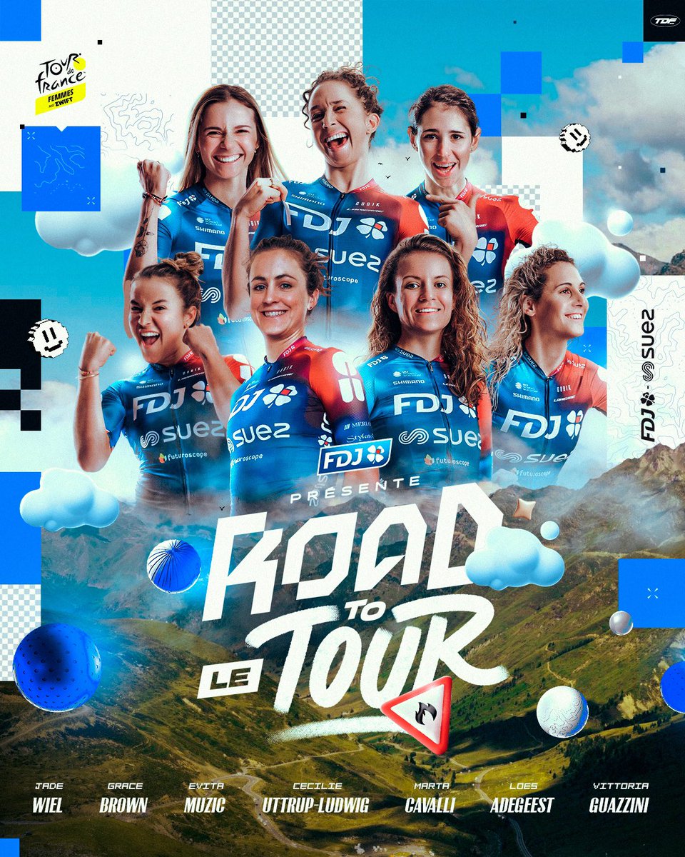 WE'RE READY @LeTourFemmes with @GoZwift ! 🔥 💙 @CUttrupLudwig ❤️ @marta_cavalli98 💙 @EvitaMuzic ❤️ @WielJade 💙 @GLBrown321 ❤️ @LoesAdegeest 💙 @VittoriaGuazzi1 #TDFF2023 #RoadToLeTour by @FDJsport 💙❤️