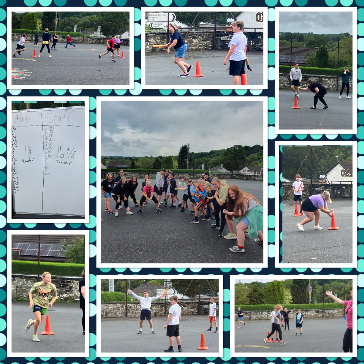 YsgolCiliauParc's tweet photo. Gêm o rownderi rhwng y staff a Bl6 bore ‘ma. Y staff enillodd! 
The staff won the #rounders game against Yr6! #VeryCompetitiveStaff
A shout out to Henry for catching out MrD and MsT! ��� https://t.co/w18BPAx8Qw