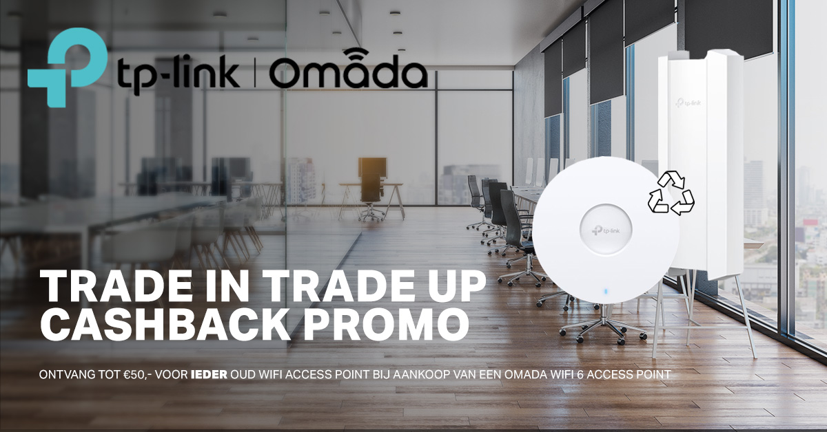 Met de Trade Up Trade In Promo van TP-Link Omada krijg kan je tot €50 euro inruilwaarde terugkrijgen wanneer je een oude Access Point inlevert en een nieuwe Wi-Fi 6 of 6e AP van TP-Link Omada aanschaft. Bekijk de actiepagina voor meer info: bit.ly/43xwwxg