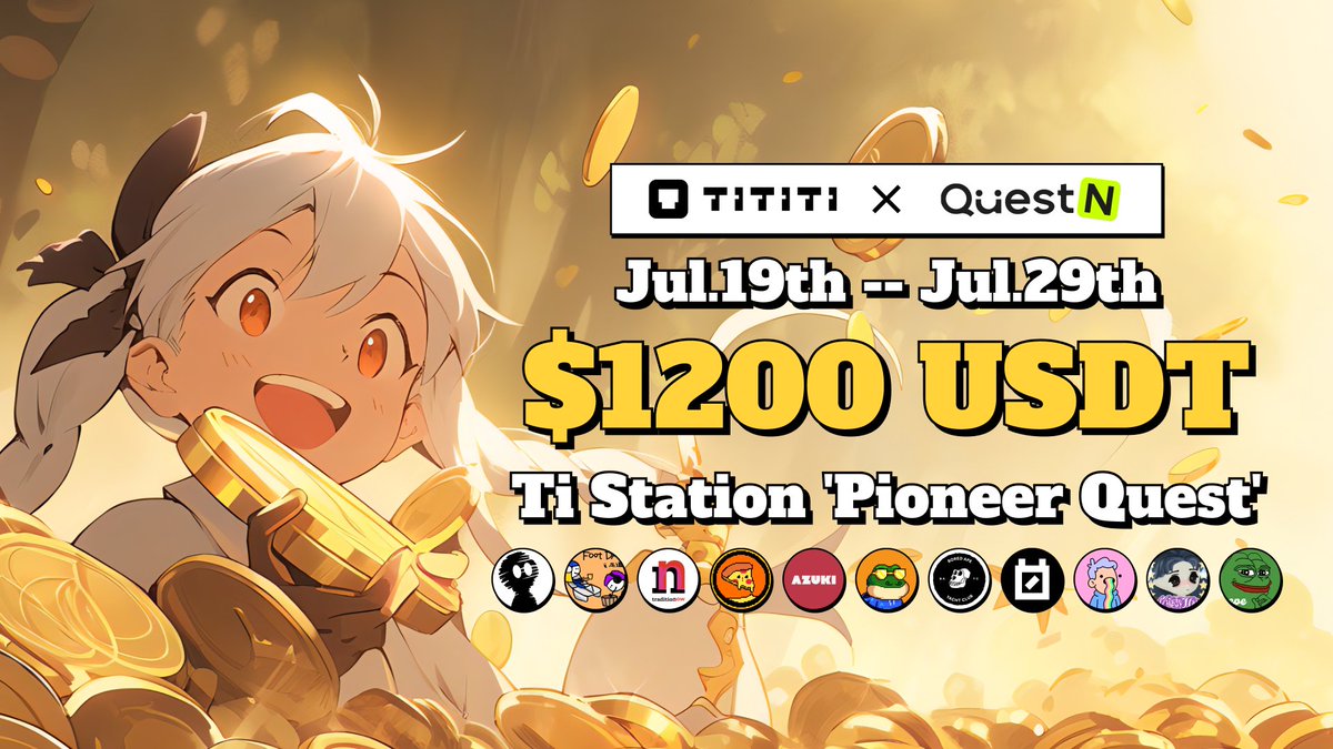 TiTiTiOfficial's tweet photo. Join Ti Station x @WeirdoGhostGang x @TraditioNow x @footDAO_mfers x @pizzalabs_btc 'The Pioneer Quest' on @QuestN_com to win a total of $1200 USDT!

🚨 All Pioneers who complete all quests will have two chances to win the prize pool 
Prize Pool on QuestN
💰 50*4=200USDT
Prize Pool on Ti Station
🏆 1st prize: 2*100 = 200 USDT
🚀 2nd prize: 10*30 = 300 USDT
🎉 3rd prize: 50*10 = 500 USDT

Join Now 👇
https://t.co/RDxCod7Grz

#QuestN #Web3 #Creator #art #recreation