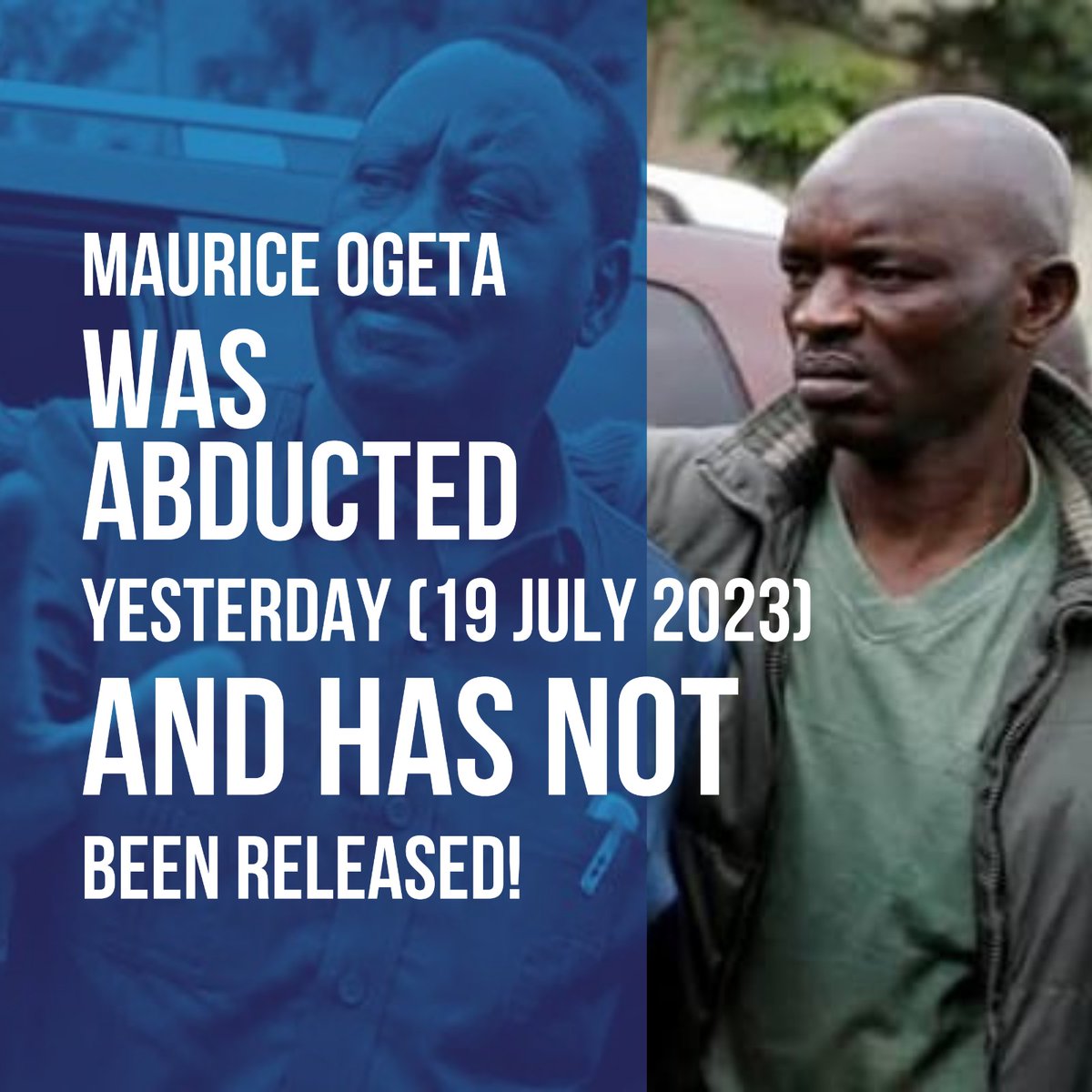 Midila_Thunder's tweet photo. Where is Maurice Ogeta he was abducted yesterday #FreeOgeta @DCI_Kenya @NPSOfficial_KE @IG_NPS we want our people out @AzimioTv Ogeta was on duty. https://t.co/1pif0PUFKa