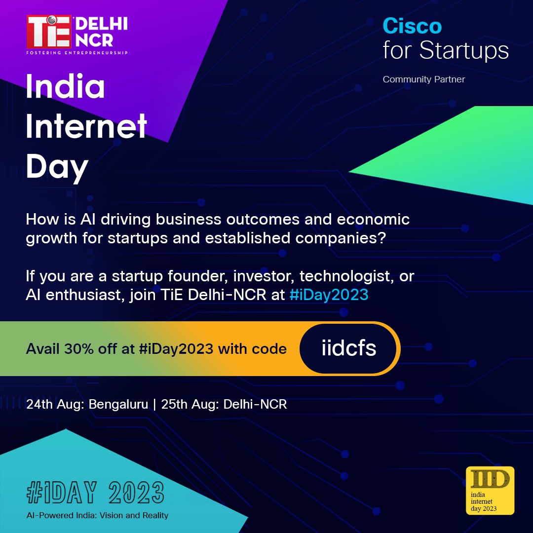 CiscoStartups's tweet image. Join TiE Delhi-NCR at iDay2023, an entrepreneurial conference exploring AI&apos;s impact on startups &amp;amp; companies. Cisco for Startups invites you! Use code &quot;iidcfs&quot; for 30% off.  
Register: lnkd.in/d7PV94CN

#AIStartupShowcase #IndiaInternetDay2023 #CiscoForStartups #TieCon