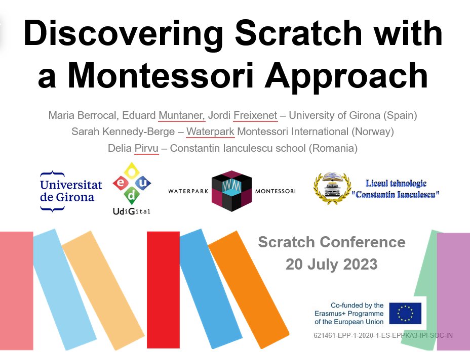 eduardm's tweet photo. Today is #ScratchConference. I will give an ignite talk on Generative AI and @Scratch, and participate in a panel about the #MontessoriTech @EUErasmusPlus project. With @udigitaledu, @CatedraTEKHNE, @MontessoriWMI, @jordifreix, @pirvu_delia, Maria Berrocal and Sarah Kennedy-Berge https://t.co/5Rydavs1lF