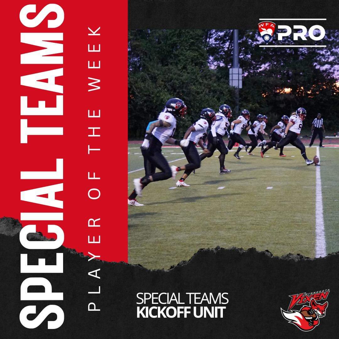 MN_Vixen's tweet photo. Special teams player of the week for our conference championship run… our kickoff team! https://t.co/0gkjPOYvtf