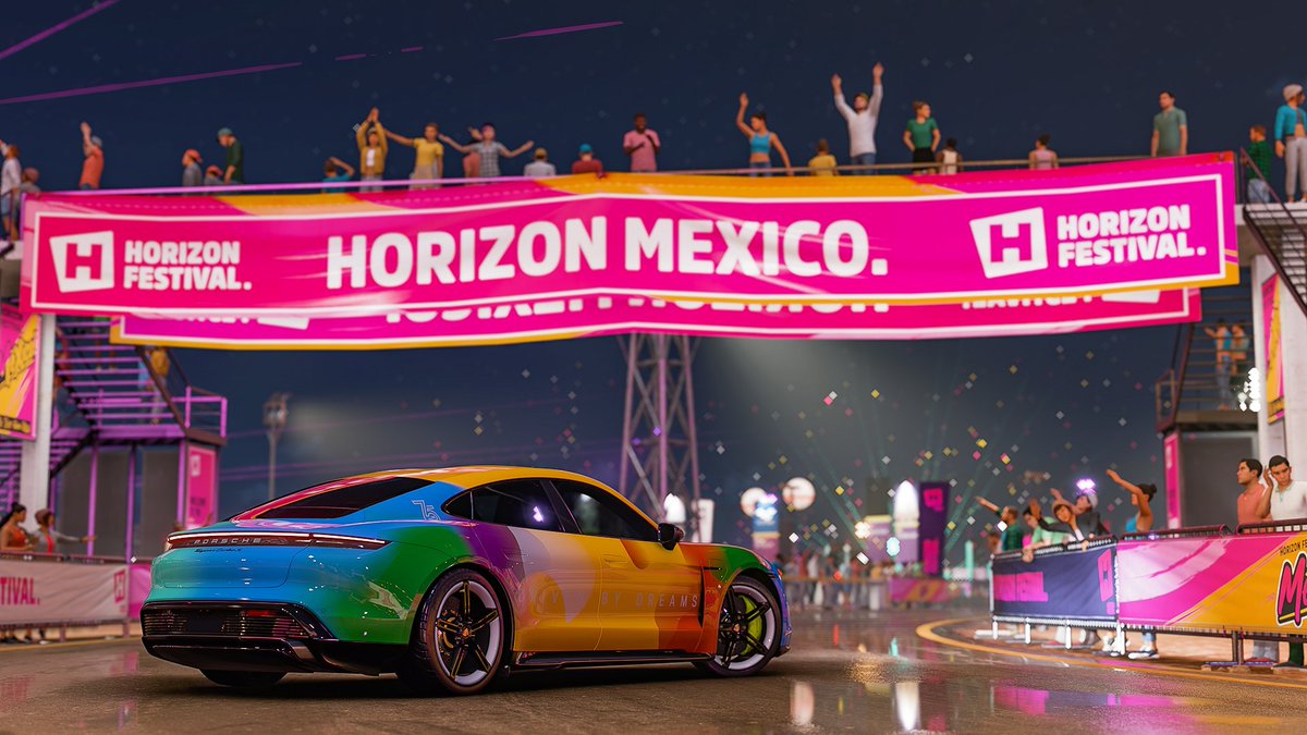 Thank you for the Porsche Taycan Turbo S. It's a beautiful  and colorful livery! 😍

If you haven't gotten it yet, go check your in-game inbox! It's there waiting for you!

#DrivenByDreams
#ForzaHorizon5 #FH5 #BVP #VirtualPhotography #Forza #ForzaShare