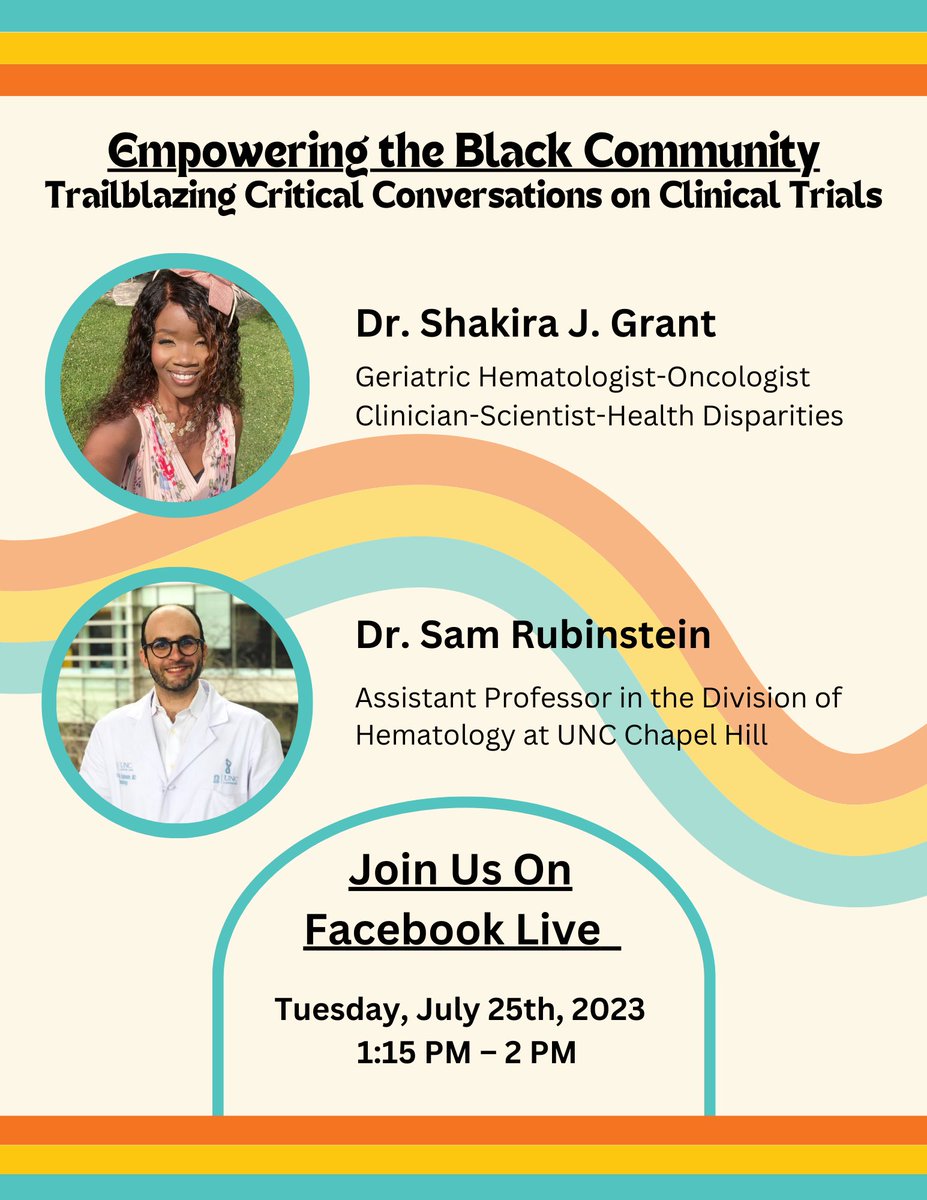 🗓️ Save the date: July 25th, 1:15 pm EDT🕐 I'll be live on FB with Dr. @rubinstein_md discussing clinical trials & their impact on the African American community. We look forward to an engaging discussion! Click the link: fb.me/e/3RADVdKg7?mi… #MMsm #clinicaltrials #cancer