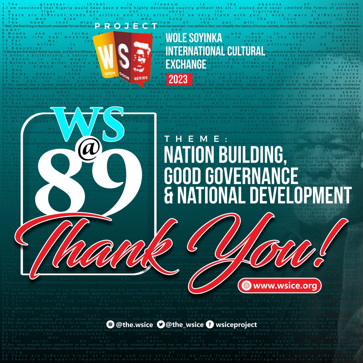 THE_WSICE's tweet photo. We are grateful for another successful event. Thank you for attending.

Congratulations to all the winners and participants of the essay competition 👏🏽

Follow us for more information and visit https://t.co/UyEoWNKAH0

#wsice #wsice2023 #literature #NationBuilding #goodgovernance https://t.co/cXX1e0oSYH