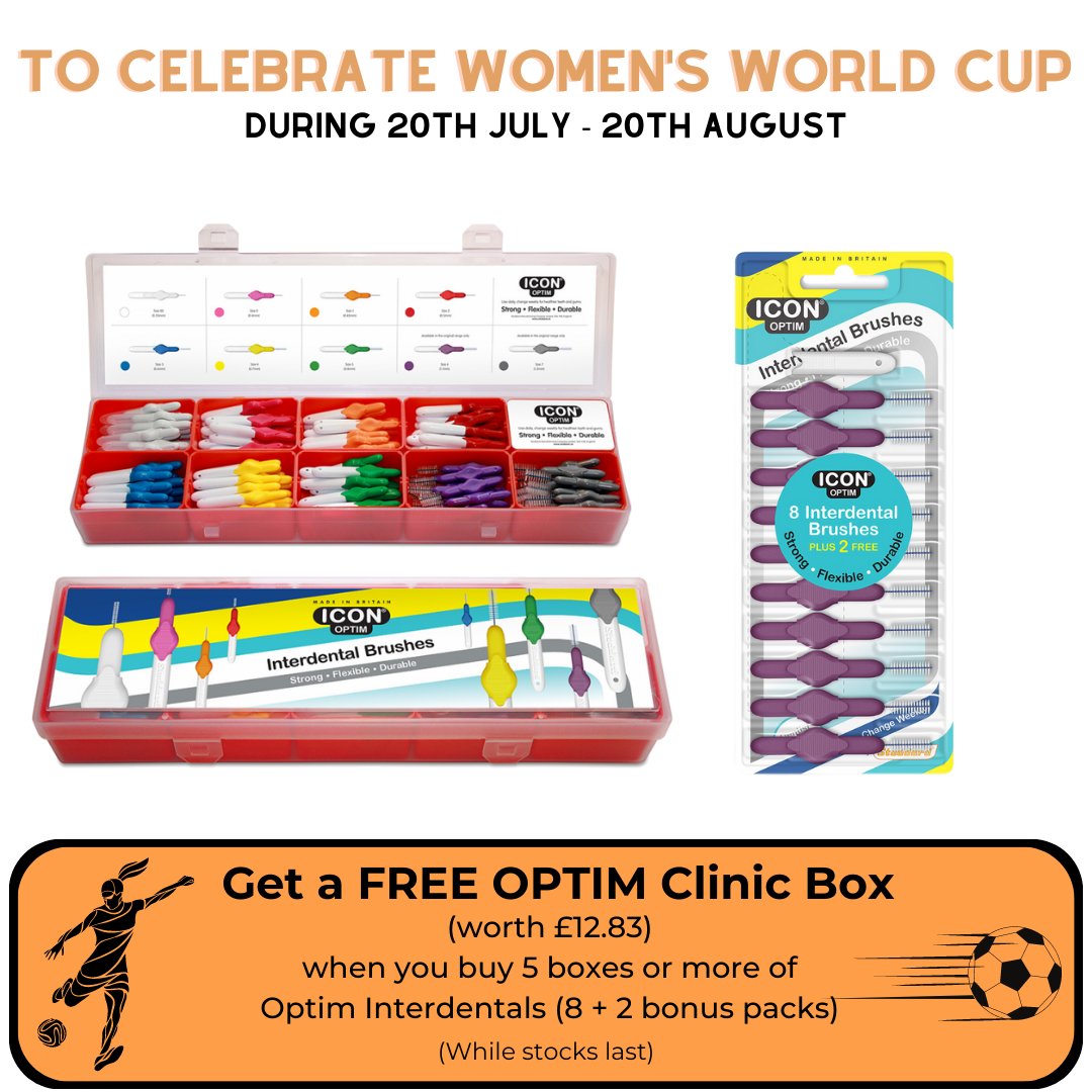 survival32's tweet image. Celebrate the Women's World Cup with us! Get a FREE Icon Optim Clinic Box when you buy 5 boxes or more of Icon Optim Interdentals (8+2 bonus packs). 
Order at survival-32.co.uk

Dental Professionals Only.

#optim #interdentals #free #offer #clinic #worldcup #womensworldcup