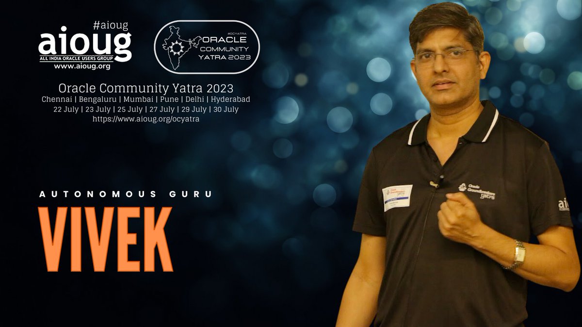 AIOUG's tweet image. We're excited to welcome our #OCYatra2023 Key speaker Vivek Sharma @vivek_oracle. He will share insights into 'Oracle Autonomous Database - Technical Deep Dive' bit.ly/3PDyXLh Register Now aioug.org/ocyatra
@oracleugs @oracleace