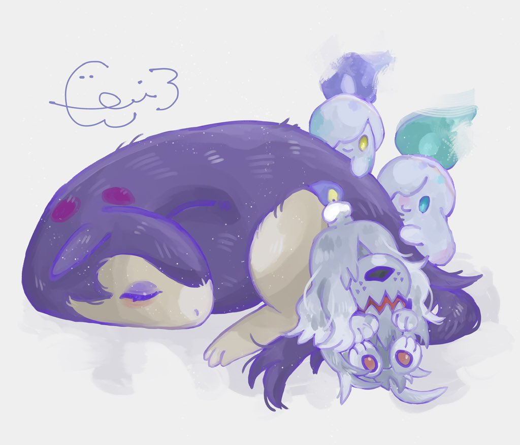 pokemon (creature) no humans fire yellow eyes purple fire closed eyes sleeping  illustration images