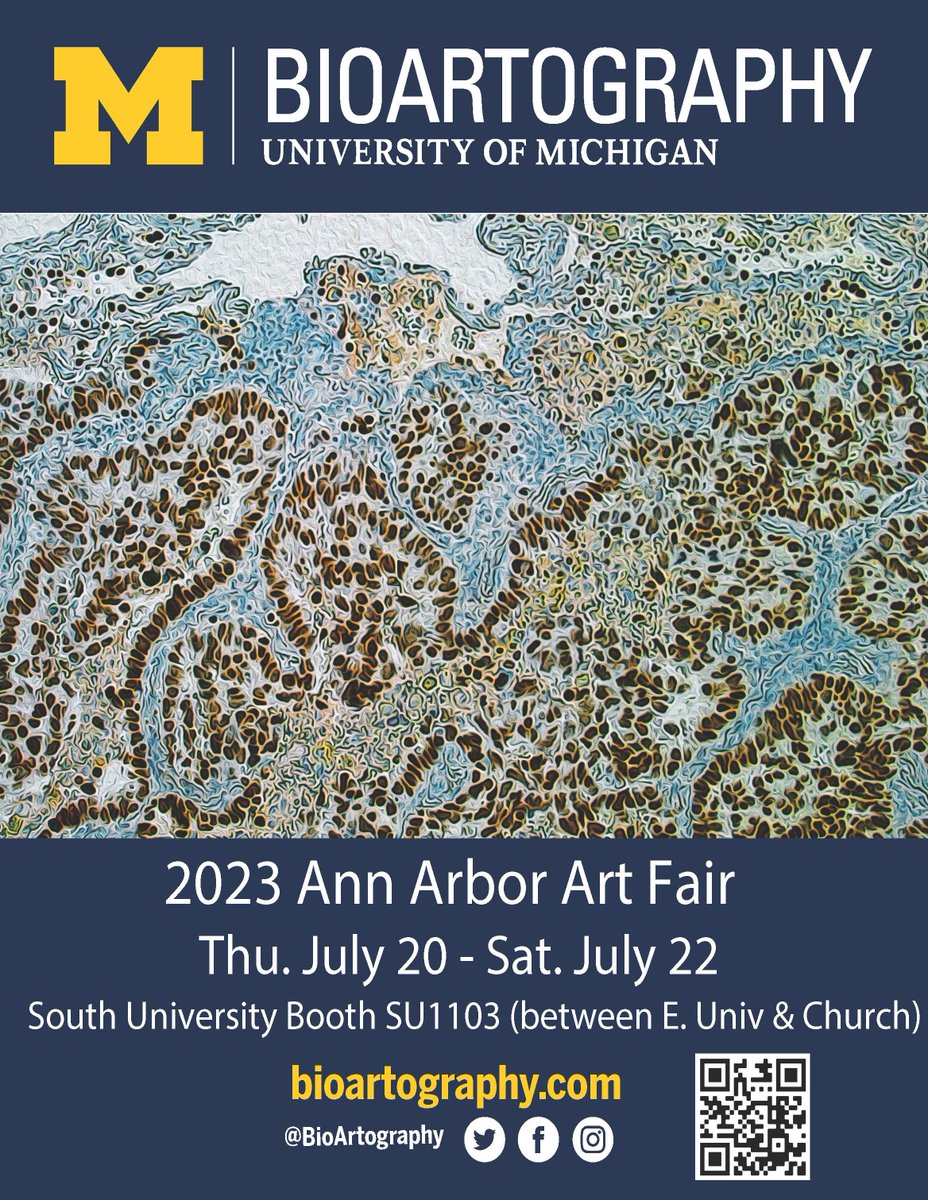 Today July 20-July 22 BioArtography debuts 13 amazing new microscopic images in our @annarborartfair booth! This will be our last art fair in Ann Arbor, come visit! events.umich.edu/event/109144 bioartography.com 
#bioart #sciart #scienceart  #supportscience #microscopy #stem