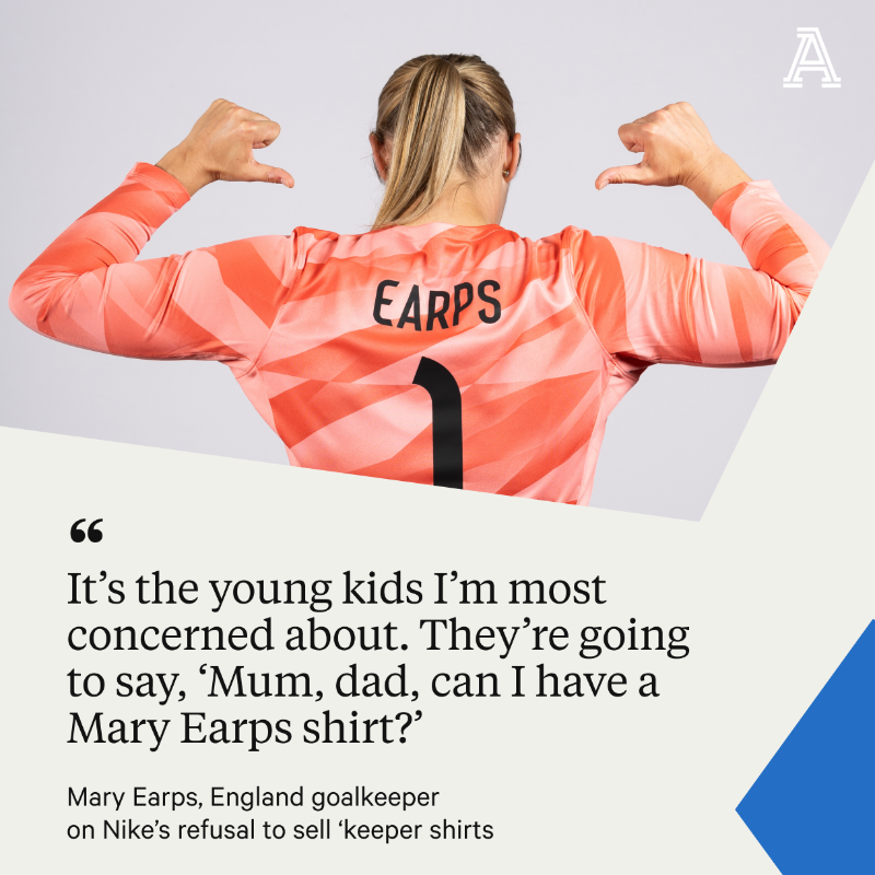TheAthleticFC's tweet photo. "I can’t really sugarcoat this so I’m not going to try. It’s hugely disappointing and hurtful."

England's Mary Earps has responded after Nike refused to sell her No. 1 shirt, revealing she even offered to fund the shirt herself.

#ENG | #FIFAWWC

📝 @Morgie_89