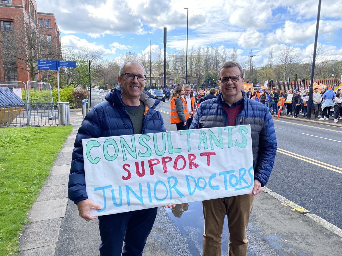 Jack Fletcher (@fletchjack) on Twitter photo Consultant colleagues aren’t worth a third less than they were 15 years ago.
My sign isn’t quite as good as <a href="/GuvnaJohn/">John Hanley</a>’s OG, but junior doctors are returning the support and are 100% behind you.
We’re a united profession in the face of catastrophic pay cuts.
#ConsultantStrike Consultant colleagues aren’t worth a third less than they were 15 years ago.
My sign isn’t quite as good as <a href="/GuvnaJohn/">John Hanley</a>’s OG, but junior doctors are returning the support and are 100% behind you.
We’re a united profession in the face of catastrophic pay cuts.
#ConsultantStrike