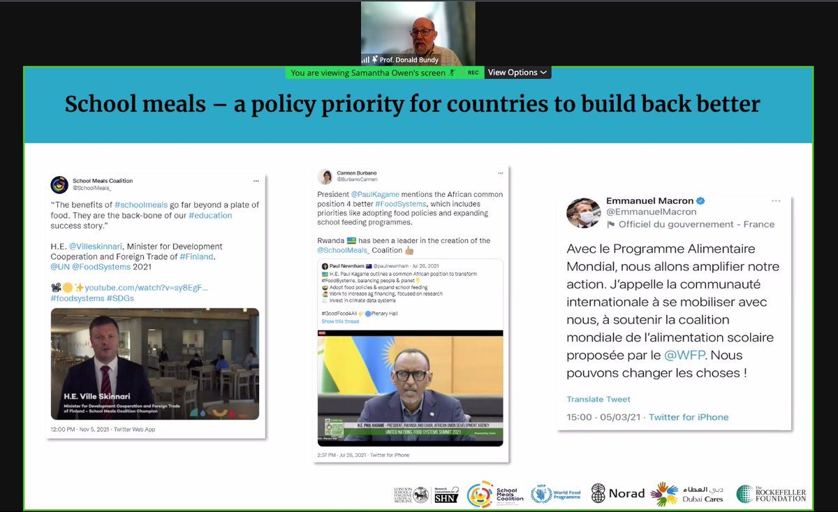 IPNEducation's tweet photo. Global political momentum is growing for @SchoolMeals_. 85 countries have joined the School Meals Coalition, fighting to feed every child every day.

Prof Don Bundy @R4SchoolHealth highlights this at the @WFP_CERFAM webinar. Now is the time to expand school feeding. https://t.co/CuhTD84S60