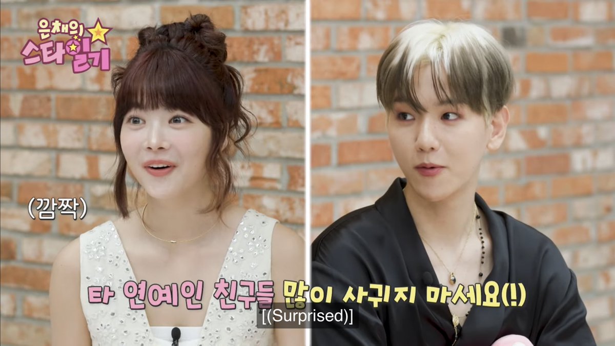 kokokbop's tweet photo. BAEKHYUN LMFAOO 😭😭😭😭

He advised Eunchae to not make a lot of other celebrity friends 😭 her reaction?!!!!? https://t.co/wo1jdVzWBu