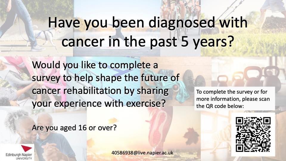 Would you be able to help share or answer, if appropriate, my online survey for my masters please? I am researching into opportunities and exercise preferences in exercise programmes among patients living with and beyond cancer in the UK.
napiersas.eu.qualtrics.com/jfe/form/SV_cz…