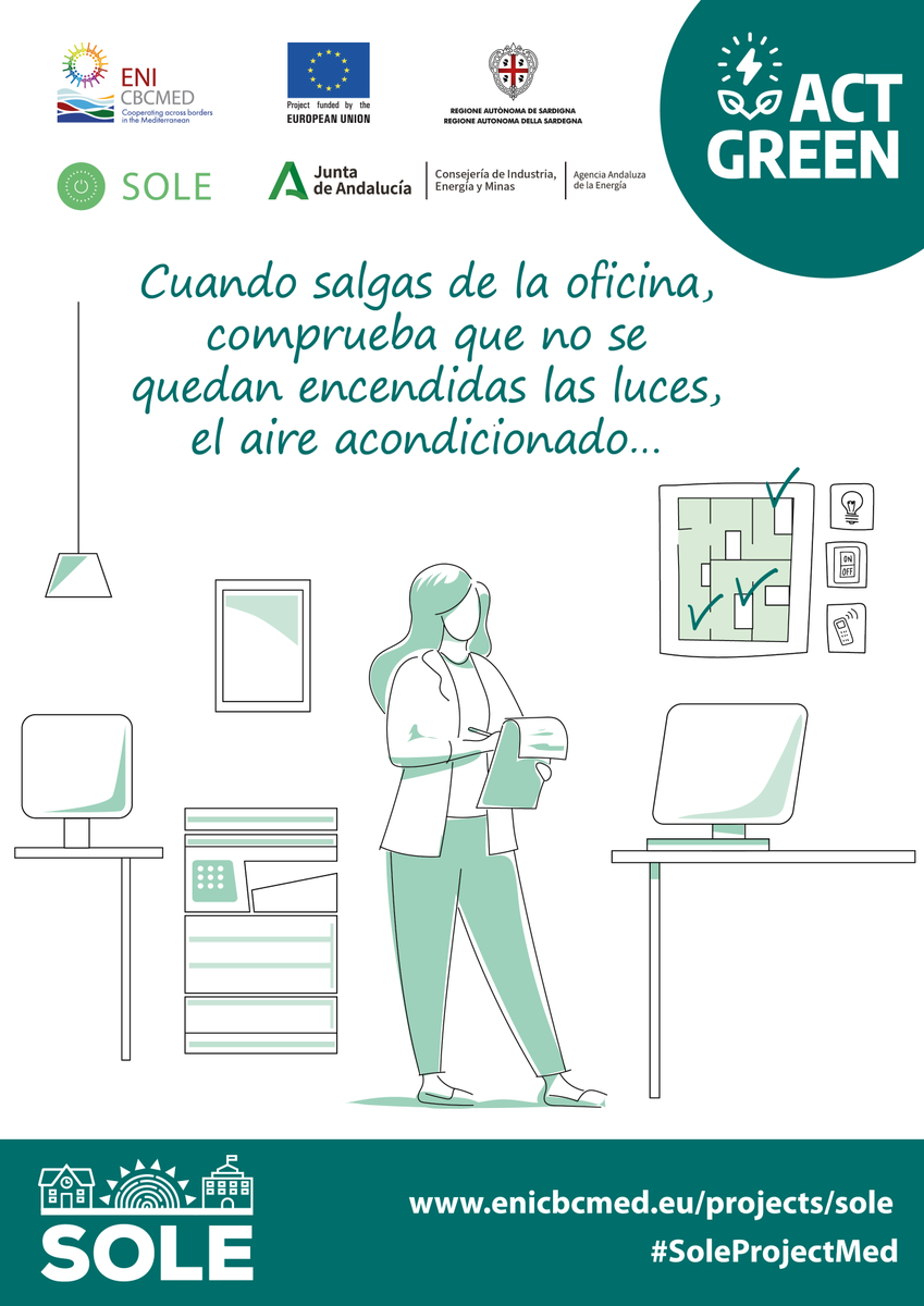 EnergiaAnd's tweet photo. Cuando salgas de la oficina🏢, comprueba que no se quedan encendidas las luces 💡 o el aire acondicionado . 
Con pequeños gestos, todos podemos contribuir a ahorrar energía.
#ahorroenergético #eficienciaenergética #SOLEproject #ActGreen https://t.co/ukLra4HwvW