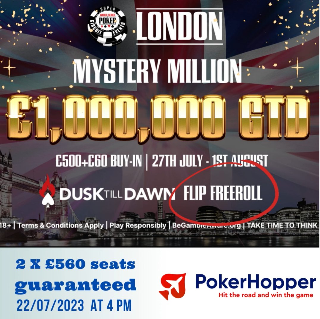 🎉🃏 GIVEAWAY ALERT! 🃏🎉

👀 Have you ever dreamed of playing in the World Series of Poker (WSOP) Super Circuit Mystery Million in London for FREE? 🎊 Now's your chance!

Details here:
facebook.com/dusktilldawnpo…

#WSOPSuperCircuit #PokerGiveaway #FreerollEvent #pokerhopper