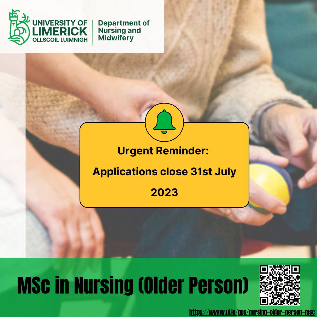 Thinking about the MSc Nursing (Older Person) programme? 

See what our graduates have to say here youtu.be/vYscbCrJXy0

For more information, just scan the QR code on screen or click here ul.ie/gps/nursing-ol… to be brought directly to the webpage.