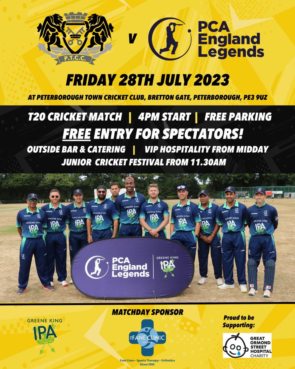 pborotowncc's tweet photo. Just over 1 week until we welcome the @PCA England Legends to the club! T20 match starting at 4pm, free entry for spectators! https://t.co/kbsWTYKGC3