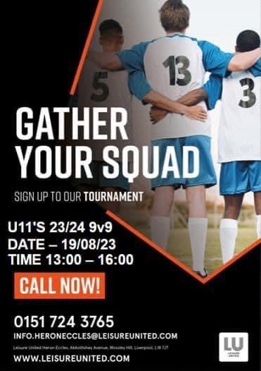U11’s Boys team team for the 23/24 season? ⚽️ Heron Eccles are hosting an U11’s boys tournament 🏆 📆 19th Aug, 13:00 - 16:00 They have limited spaces available, to register your team contact them on following number below: 📞 0151 724 3765
