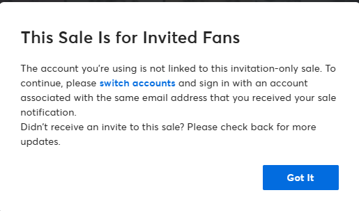 ObrienDomo's tweet photo. @TMIrelandHelp I'm trying to access the Taylor Swift link that was sent to my email and I'm getting this. It is my linked account as it its the only account I have.  I also tried it from the txt link sent and I get the same response. Can you help? https://t.co/Hpk4zRkPWJ
