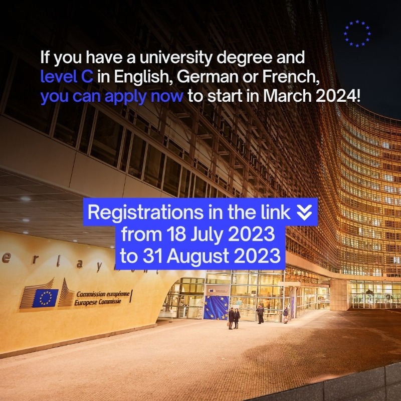 EU_Commission's tweet photo. 📣 Applications for a 5-month paid #BlueBookTraineeship starting in March 2024 are now open! 

If you are looking to start your career in the international field, this is your opportunity. 

Apply now → https://t.co/VBME3WbzgB