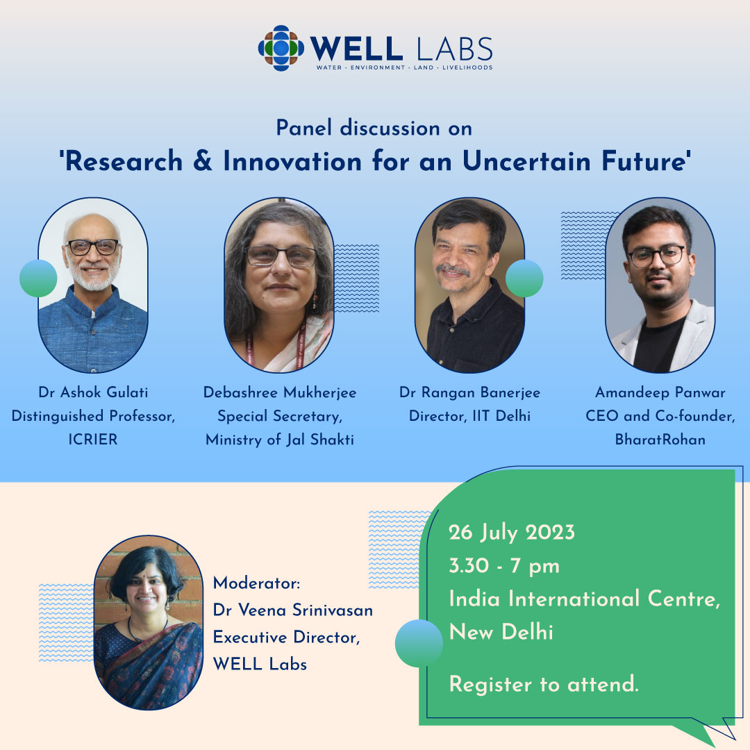 We are organising a discussion on 'Research &amp; Innovation for an Uncertain Future'. Panellists: Agricultural economist <a href="/agulati115/">Ashok Gulati</a>, Debashree Mukherjee (Special Secretary, <a href="/MoJSDoWRRDGR/">Not Ministry of Jalshakti Anymore</a>), Rangan Banerjee (Director, <a href="/iitdelhi/">IIT Delhi</a>), @Amandeepanwar (CEO and Co-founder, <a href="/BharatRohan3/">BharatRohan</a>).