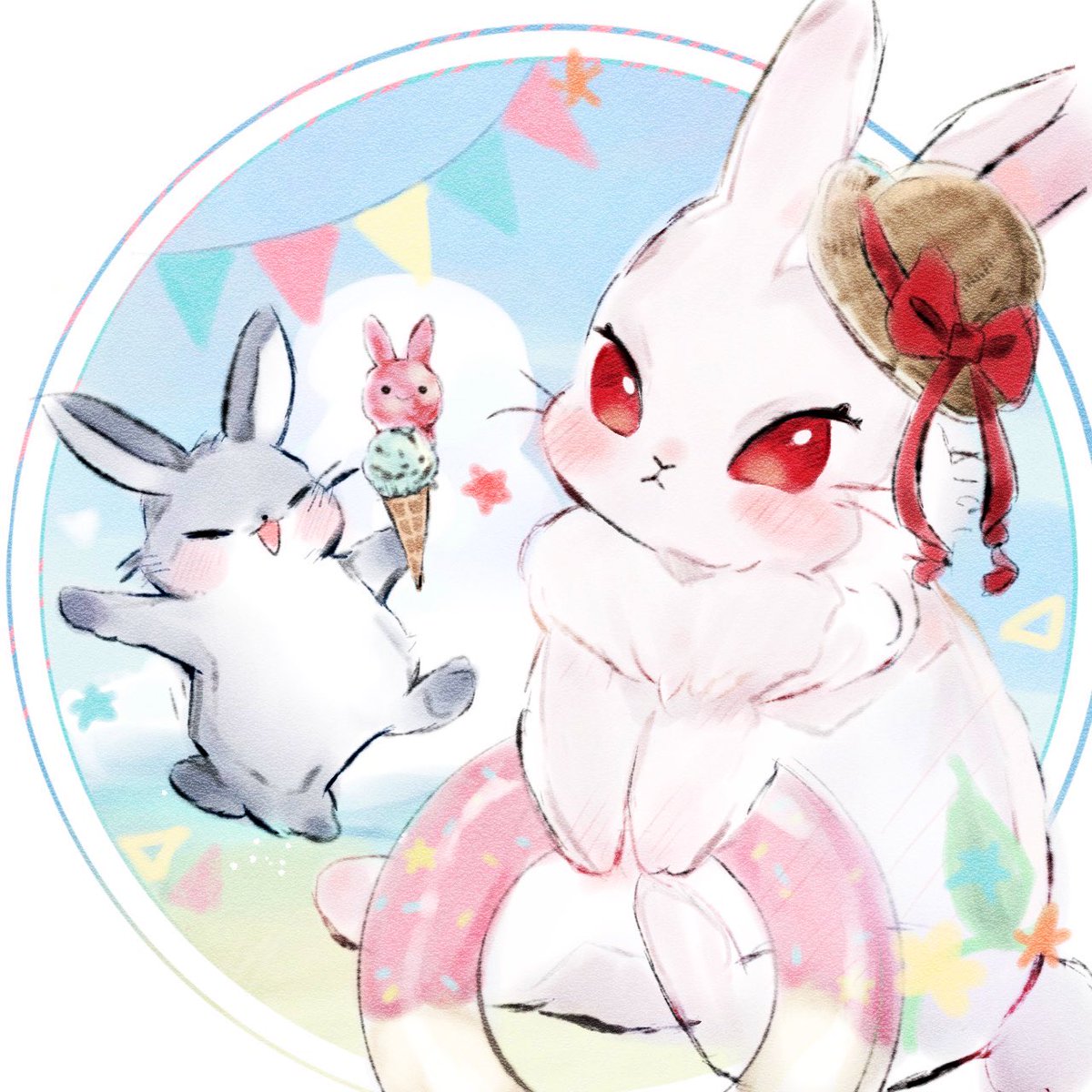 odango0001's tweet photo. 夏うさぎちゃんたち🐇
#動物イラスト　#イラスト https://t.co/VDMdi9ZzC9