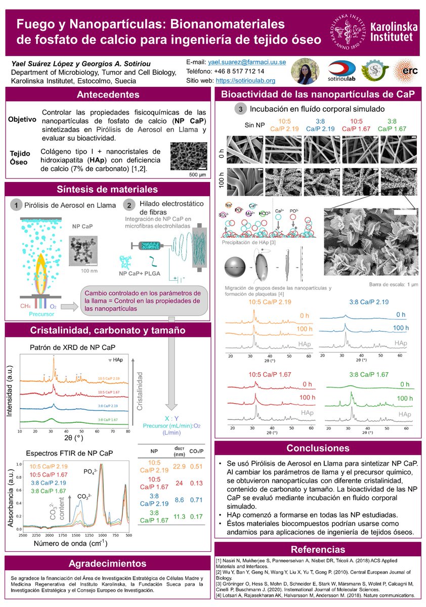 Yael_su's tweet photo. Hola comunidad! Les comparto mi póster
Fuego y nanopartículas: Bionanomateriales de fosfato de calcio para ingeniería de tejido óseo como parte de mi trabajo el año pasado en el #SotiriouLab @LatEnvChemPSE #PSEMatEngAppl https://t.co/PEjgMur8i1