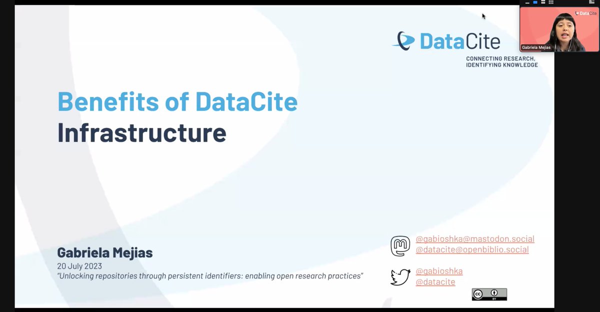 DataCite (inactive Mar 2025) (@datacite) on Twitter photo In her talk "Benefits of DataCite Infrastructure" <a href="/gabioshka/">Gabriela Mejias ⭐️⭐️⭐️ @gabioshka@mastodon.social</a> gives an introduction to DataCite, our services & tools. In her talk "Benefits of DataCite Infrastructure" <a href="/gabioshka/">Gabriela Mejias ⭐️⭐️⭐️ @gabioshka@mastodon.social</a> gives an introduction to DataCite, our services & tools.
