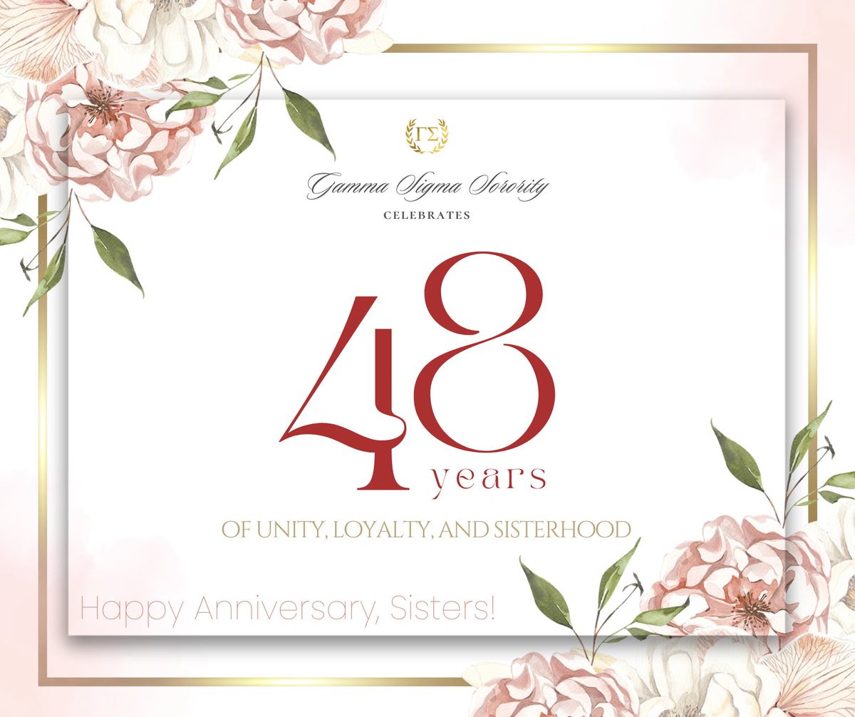 thegammasigma's tweet photo. The Gamma Sigma Sorority proudly celebrates 𝟒𝟖 𝐲𝐞𝐚𝐫𝐬 of sisterhood built on humility, unity, loyalty, and the spirit of charity.

𝐇𝐚𝐩𝐩𝐲 𝐀𝐧𝐧𝐢𝐯𝐞𝐫𝐬𝐚𝐫𝐲, 𝐒𝐢𝐬𝐭𝐞𝐫𝐬! https://t.co/cAEgryd8ce