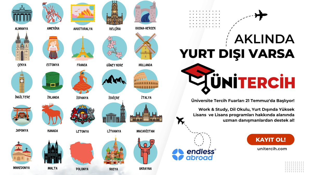 Ünitercih (@unitercih) on Twitter photo YKS sonuçları açıklandı ama aklında yurt dışı varsa;
İstanbul, Ankara, Bursa, Adana, Diyarbakır, İzmir ve Antalya'da düzenlenen Üniversite Tercih Fuarlarına gel, tam 25 ülkenin en önde gelen üniversitelerinden bilgi al! <a href="/endlessabroad/">Endless Abroad Yurtdışı Eğitim</a> YKS sonuçları açıklandı ama aklında yurt dışı varsa;
İstanbul, Ankara, Bursa, Adana, Diyarbakır, İzmir ve Antalya'da düzenlenen Üniversite Tercih Fuarlarına gel, tam 25 ülkenin en önde gelen üniversitelerinden bilgi al! <a href="/endlessabroad/">Endless Abroad Yurtdışı Eğitim</a>