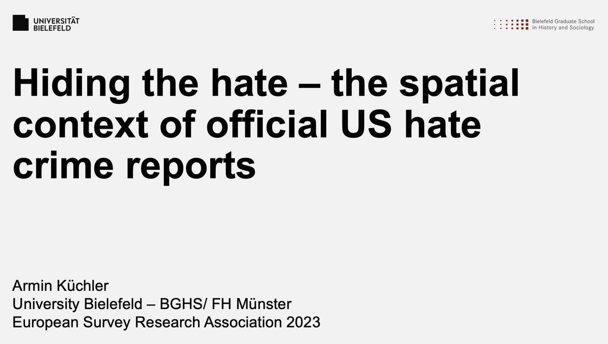 Just presented at #ESRA23 on how context effects shape #UCR hate crime reporting. Surprisingly, counties with active hate groups and conservative leanings report fewer HC cases, despite a higher likelihood of occurrence. #HateCrimes