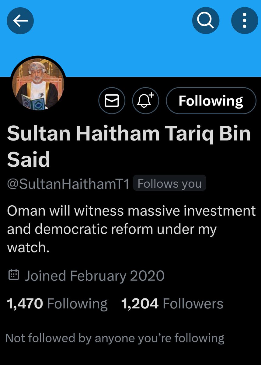 JKBsSON's tweet photo. @AmitavaSumat 

I am so honoured to have HM Sultan Haitham bin Tariq Al Said, Sultan of Oman, following me. https://t.co/zCyzyvf2fW