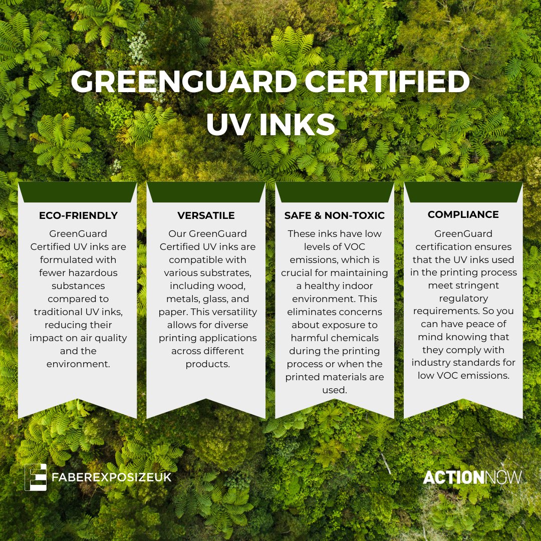GreenGuard certified UV inks are highly beneficial for various printing applications due to their environmentally friendly and low-emission properties.

Check out some of the benefits of GreenGuard certified UV inks 🍃

#FaberExposizeUK #UVprint #wideformatprint #sustainability