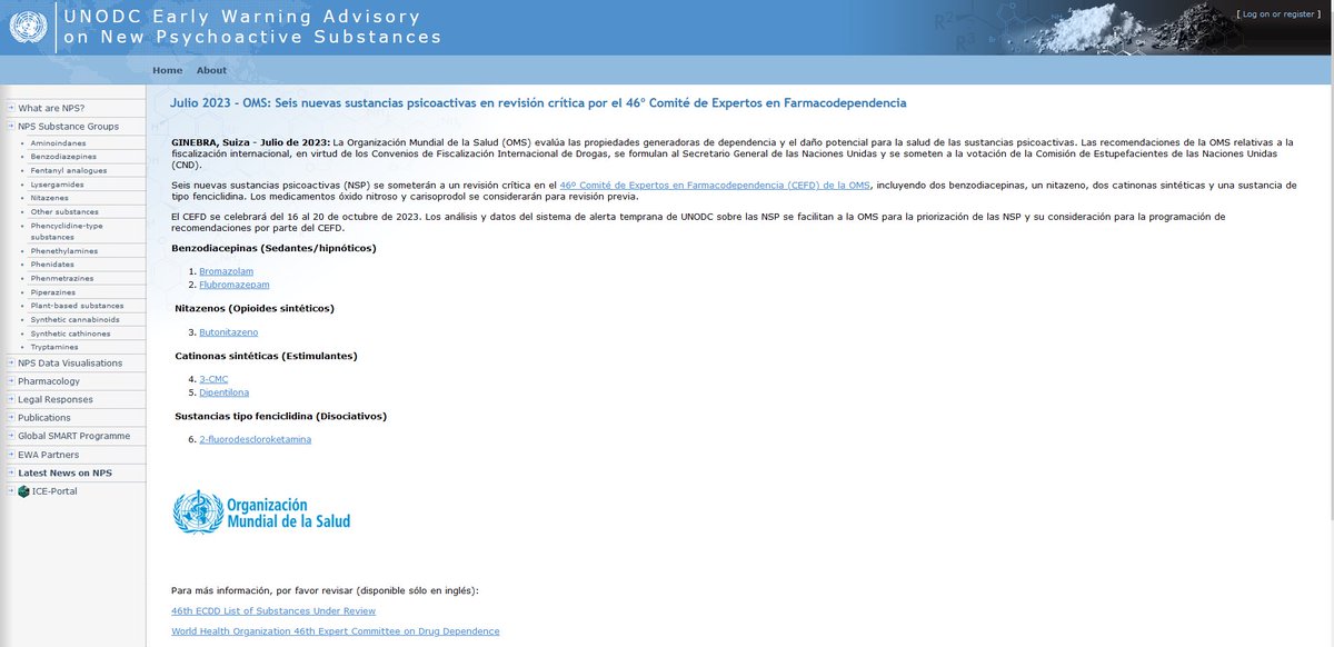 unodc_lab's tweet photo. 🆕📣¡Bromazolam, Flubromazepam, Butonitazeno, 3-CMC, Dipentilona &amp; 2-fluorodescloroketamina en revisión crítica por el 46º Comité de Expertos en Farmacodependencia!

Para obtener más información sobre estas #NSP , visite:

https://t.co/1bPoBlninX

#EarlyWarning #GlobalSMART https://t.co/2m5SFmuyC4